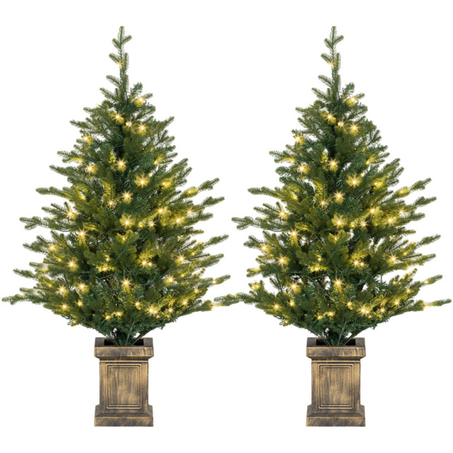 Everglow Artificial Potted Christmas Tree with LEDs 4ft 2 Pack - Green - Wilko - image 1