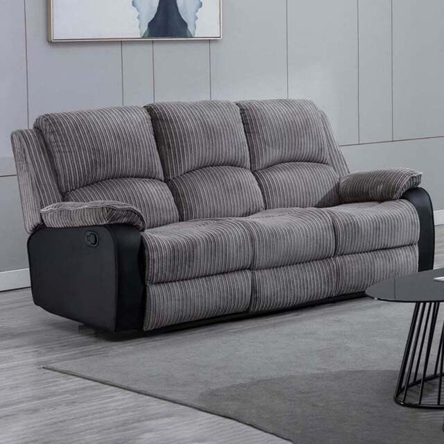 Furniture Online Postana 3 Seater Grey High Back Jumbo Cord Manual Recliner Sofa - Wilko - image 1