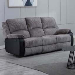 Furniture Online Postana 3 Seater Grey High Back Jumbo Cord Manual Recliner Sofa - Wilko - thumbnail 1