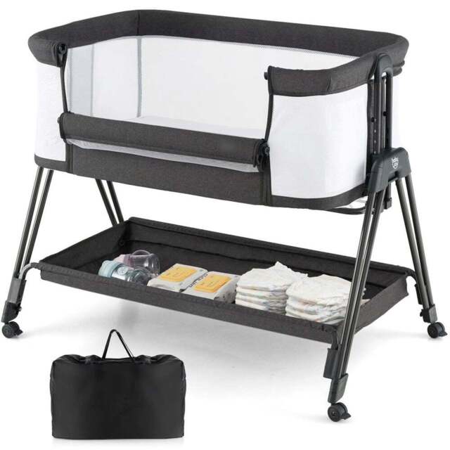 Costway Grey Baby Bedside Crib with Mattress - Size: 90 x 60 x 14cm - Wilko - image 1