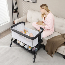 Costway Grey Baby Bedside Crib with Mattress - Size: 90 x 60 x 14cm - Wilko - thumbnail 3