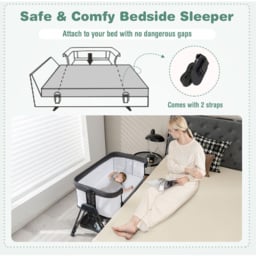 Costway Grey Baby Bedside Crib with Mattress - Size: 90 x 60 x 14cm - Wilko - thumbnail 4