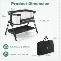 Costway Grey Baby Bedside Crib with Mattress - Size: 90 x 60 x 14cm - Wilko - thumbnail 6