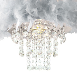 Happy Homewares Grey Feather Drum Pendant Shade with Clear Acrylic Droplets - Size: 36 x 32 x 32cm - Wilko - thumbnail 5