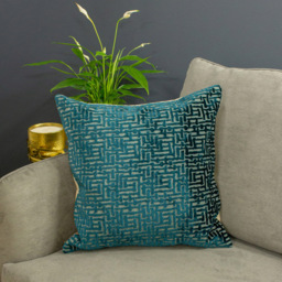 Paoletti Delphi Teal Velvet Jacquard Cushion - Size: 45 x 45cm - Multi - Wilko - thumbnail 3