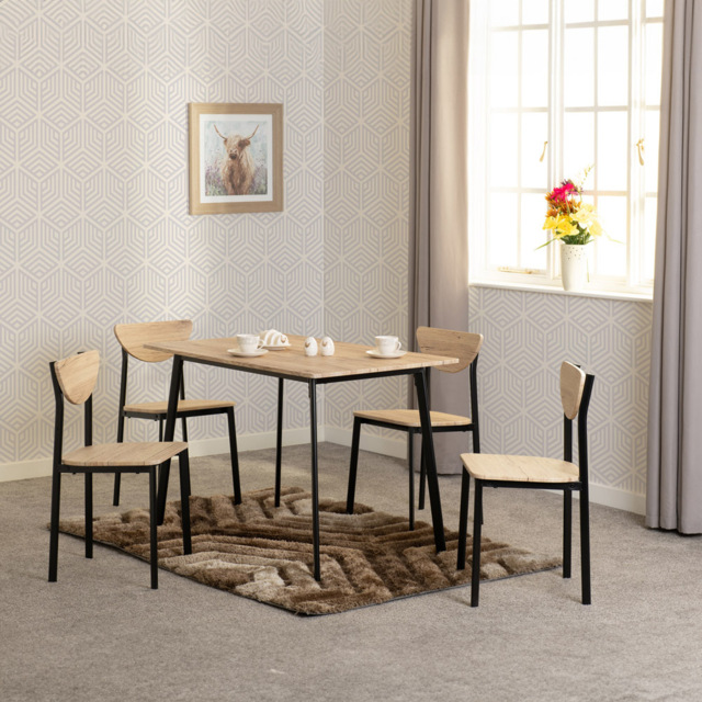 Seconique Riley Veneer 4 Seater Large Dining Set Light Oak and Black - Wilko - image 1