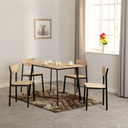 Seconique Riley Veneer 4 Seater Large Dining Set Light Oak and Black - Wilko