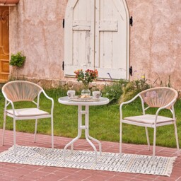 Lillian 2 Seater Neutral and White Rattan Design Bistro Set - Outdoor Essentials - Wilko