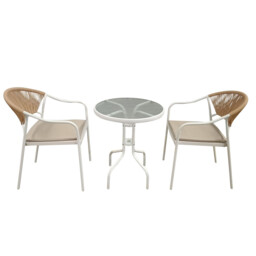 Lillian 2 Seater Neutral and White Rattan Design Bistro Set - Outdoor Essentials - Wilko - thumbnail 3