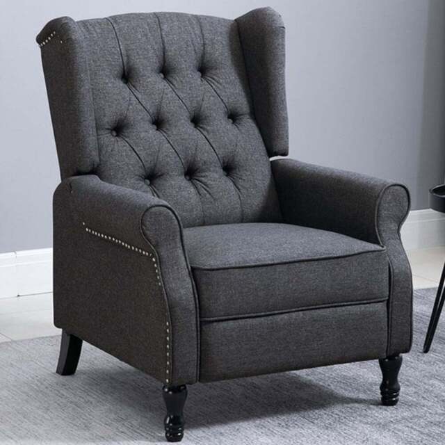 Portland Dark Grey Button Tufted Recliner Armchair - Size: Single - Wilko - image 1