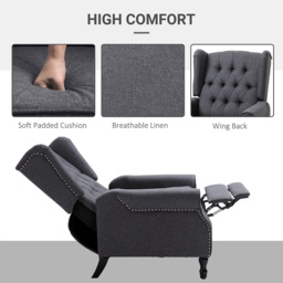 Portland Dark Grey Button Tufted Recliner Armchair - Size: Single - Wilko - thumbnail 6