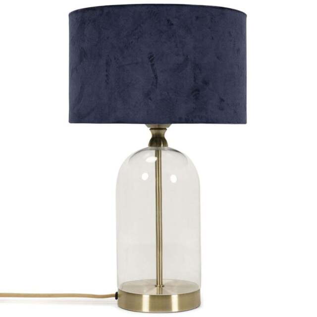 ValueLights Jessy Gold and Navy Velvet Shade Glass LED Table Lamp - Size: 45 x 25 x 25cm - Blue - Wilko - image 1