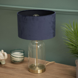 ValueLights Jessy Gold and Navy Velvet Shade Glass LED Table Lamp - Size: 45 x 25 x 25cm - Blue - Wilko - thumbnail 6