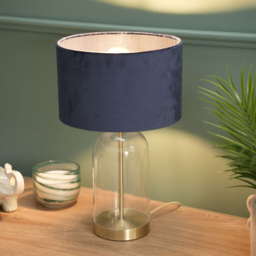 ValueLights Jessy Gold and Navy Velvet Shade Glass LED Table Lamp - Size: 45 x 25 x 25cm - Blue - Wilko - thumbnail 4