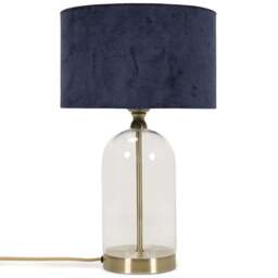 ValueLights Jessy Gold and Navy Velvet Shade Glass LED Table Lamp - Size: 45 x 25 x 25cm - Blue - Wilko