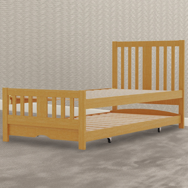 Natural Wood Guest Bed and Trundle - Size: Single - Cream - Wilko - image 1