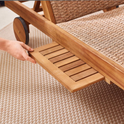 Furniturebox Paphos Natural Acacia Wood and Rattan Sun Lounger - Size: 201 x 60 x 201cm - Brown - Wilko - thumbnail 7
