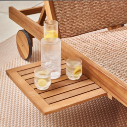 Furniturebox Paphos Natural Acacia Wood and Rattan Sun Lounger - Size: 201 x 60 x 201cm - Brown - Wilko - thumbnail 5