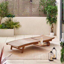 Furniturebox Paphos Natural Acacia Wood and Rattan Sun Lounger - Size: 201 x 60 x 201cm - Brown - Wilko - thumbnail 3