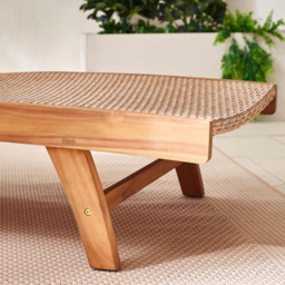 Furniturebox Paphos Natural Acacia Wood and Rattan Sun Lounger - Size: 201 x 60 x 201cm - Brown - Wilko - thumbnail 4