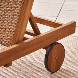 Furniturebox Paphos Natural Acacia Wood and Rattan Sun Lounger - Size: 201 x 60 x 201cm - Brown - Wilko - thumbnail 6