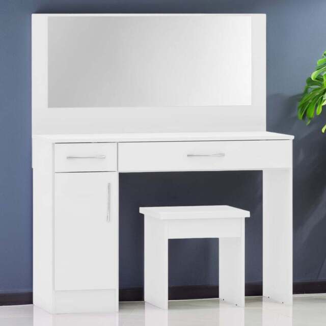 Seconique Nevada White Gloss Dressing Table Set with Mirror - Size: 40 x 108 x 127cm - Wilko - image 1