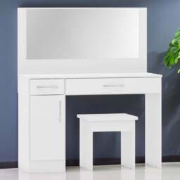 Seconique Nevada White Gloss Dressing Table Set with Mirror - Size: 40 x 108 x 127cm - Wilko