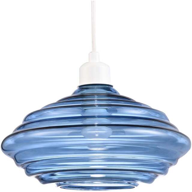 Happy Homewares Midnight Blue Ribbed Honeycomb Glass Pendant Light Shade - Size: 16 x 26 x 26cm - Wilko - image 1