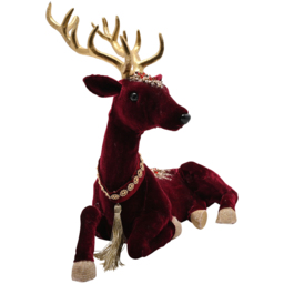 The Seasonal Gift Co Regal Tidings Red Velvet Sitting Deer 30cm - Size: 28 x 31 x 19cm - Burgandy - The Seasonal Gift Co. - Wilko - thumbnail 4