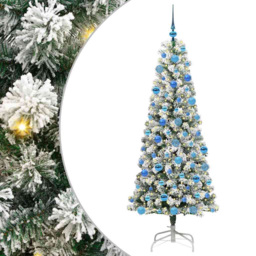 vidaXL Pre-Lit Warm White LED and Blue Baubles Snow Flocked Artificial Christmas Tree 5.9ft - Green - Wilko - thumbnail 3