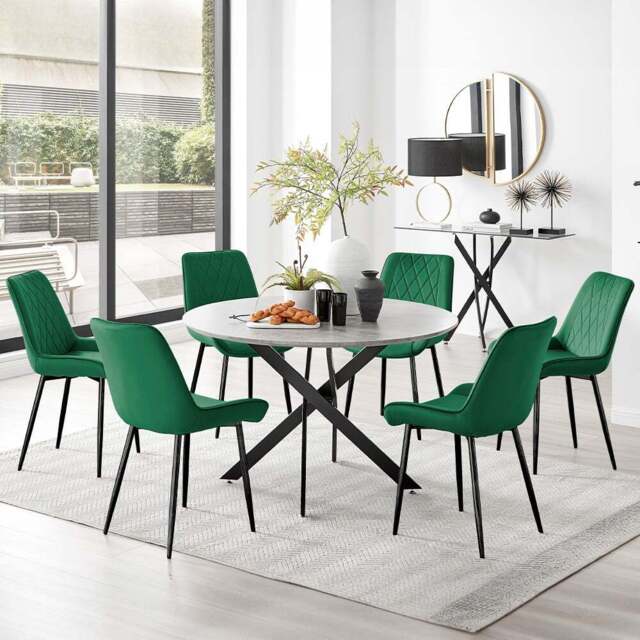 Furniturebox Arona Cesano Concrete Effect 6 Seater Round Dining Set Grey Black and Green - Wilko - image 1