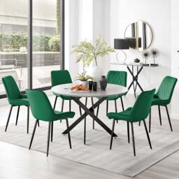 Furniturebox Arona Cesano Concrete Effect 6 Seater Round Dining Set Grey Black and Green - Wilko - thumbnail 1
