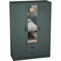Vida Designs Riano 3 Door 2 Drawer Green Mirrored Wardrobe - Size: 3 Door, 2 Drawer - Wilko - thumbnail 3