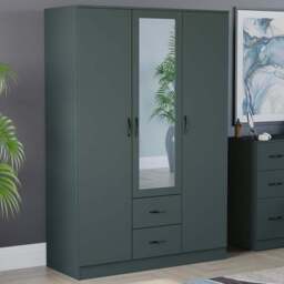 Vida Designs Riano 3 Door 2 Drawer Green Mirrored Wardrobe - Size: 3 Door, 2 Drawer - Wilko