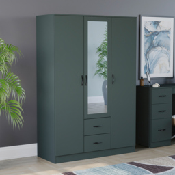 Vida Designs Riano 3 Door 2 Drawer Green Mirrored Wardrobe - Size: 3 Door, 2 Drawer - Wilko - thumbnail 5