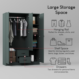 Vida Designs Riano 3 Door 2 Drawer Green Mirrored Wardrobe - Size: 3 Door, 2 Drawer - Wilko - thumbnail 6