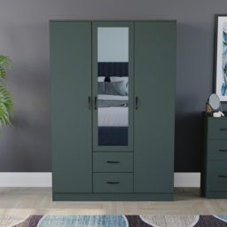 Vida Designs Riano 3 Door 2 Drawer Green Mirrored Wardrobe - Size: 3 Door, 2 Drawer - Wilko - thumbnail 4
