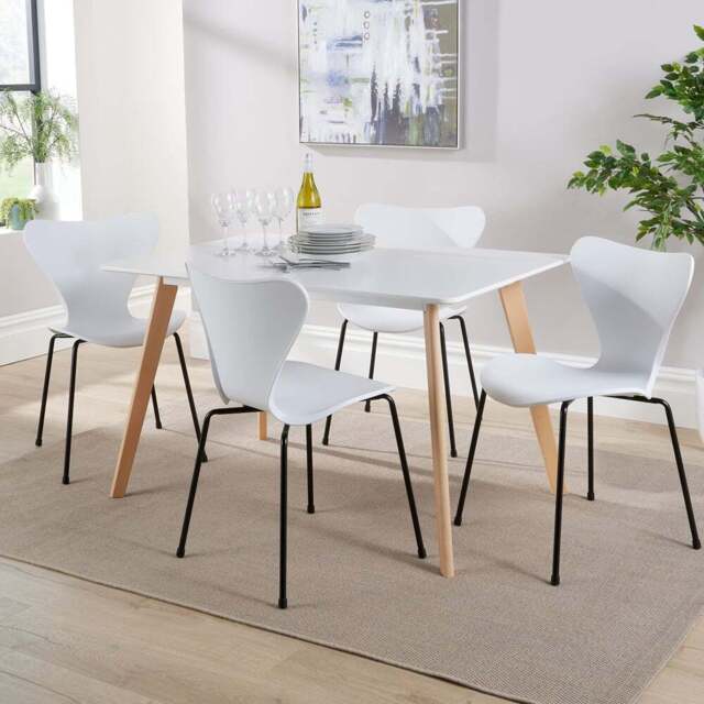 Home Source 4 Seater Wooden Curved Back Dining Set White - Brown - Wilko - image 1