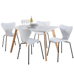 Home Source 4 Seater Wooden Curved Back Dining Set White - Brown - Wilko - thumbnail 3