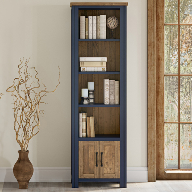 Baumhaus Splash of Blue 2 Door 4 Shelf Narrow Bookcase - Wilko - image 1