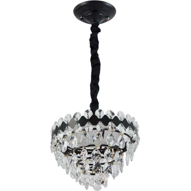 Living and Home Black Iron Crystal Chandelier LED Pendant Light - Size: 62 x 30 x 30cm - Black + Transparent - Wilko - image 1