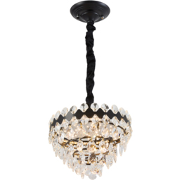 Living and Home Black Iron Crystal Chandelier LED Pendant Light - Size: 62 x 30 x 30cm - Black + Transparent - Wilko - thumbnail 5
