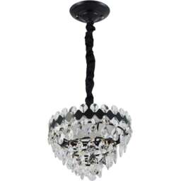 Living and Home Black Iron Crystal Chandelier LED Pendant Light - Size: 62 x 30 x 30cm - Black + Transparent - Wilko