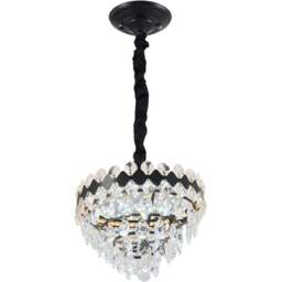 Living and Home Black Iron Crystal Chandelier LED Pendant Light - Size: 62 x 30 x 30cm - Black + Transparent - Wilko - thumbnail 4