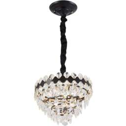 Living and Home Black Iron Crystal Chandelier LED Pendant Light - Size: 62 x 30 x 30cm - Black + Transparent - Wilko - thumbnail 6
