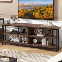 Costway 4 Shelf Brown Corner TV Unit with AC Outlet - Size: 151 x 51 x 12cm - Wilko