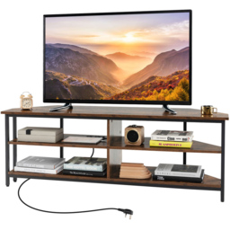 Costway 4 Shelf Brown Corner TV Unit with AC Outlet - Size: 151 x 51 x 12cm - Wilko - thumbnail 4