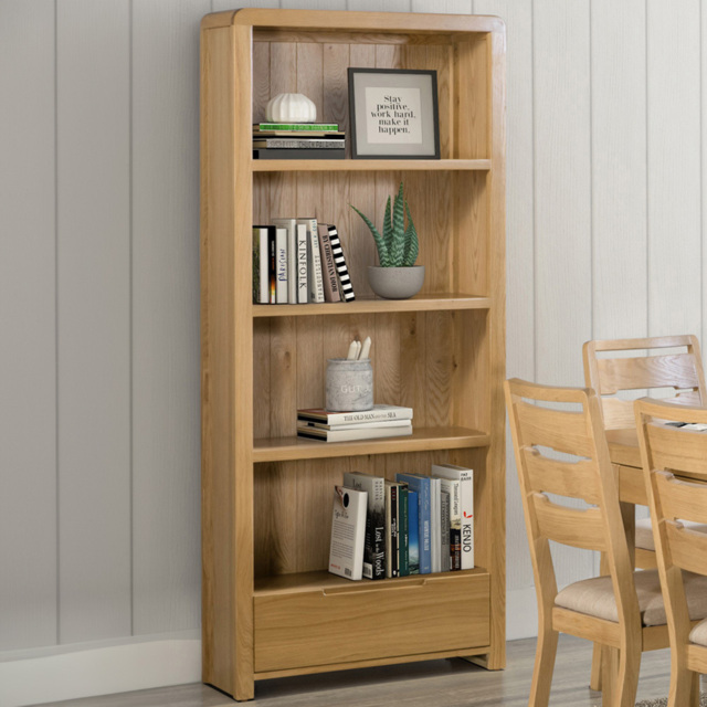 Julian Bowen Curve Single Drawer 4 Shelves Oak Tall Bookcase - Size: 4 Shelf - Wood - Wilko - image 1