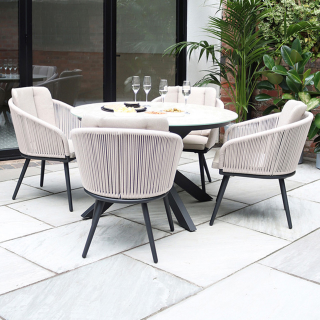 Royalcraft Bali 4 Seater Round Ceramic Rope Dining Set - Grey - Wilko - image 1