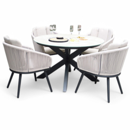 Royalcraft Bali 4 Seater Round Ceramic Rope Dining Set - Grey - Wilko - thumbnail 3